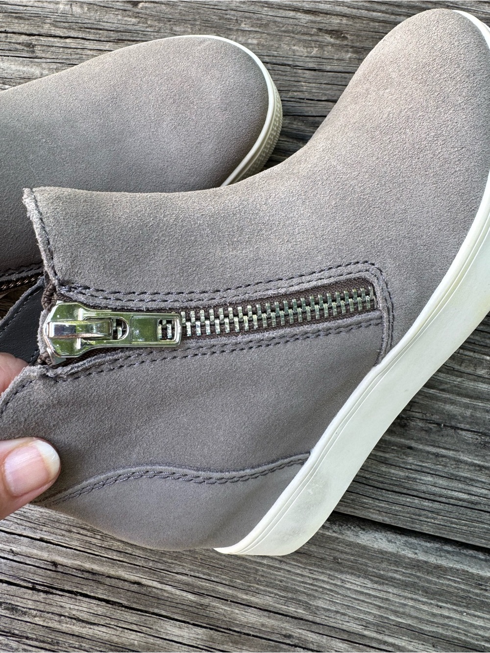 Steve Madden Taupe Suede Wedge Booties with Side Zippers - Picture 10 of 16